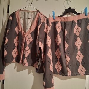 Nwts Liberty Pink and Gray Argyle Skirt Set